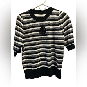 Fenmo black and white short sleeve silk blend sweater NWT